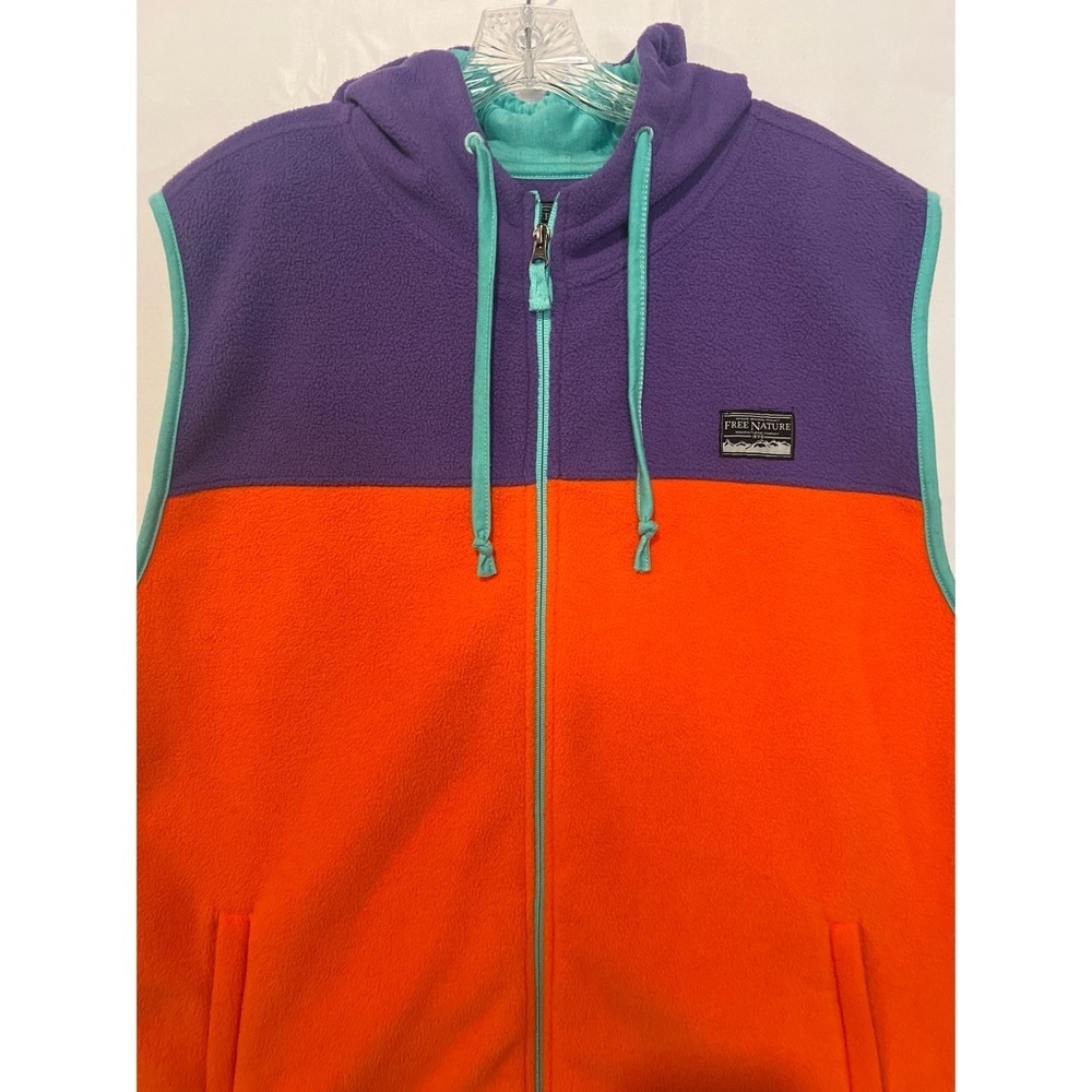 Free Nature Vest Men’s Large Multicolor Fleece Hooded Full Zip Pockets - Picture 4 of 12